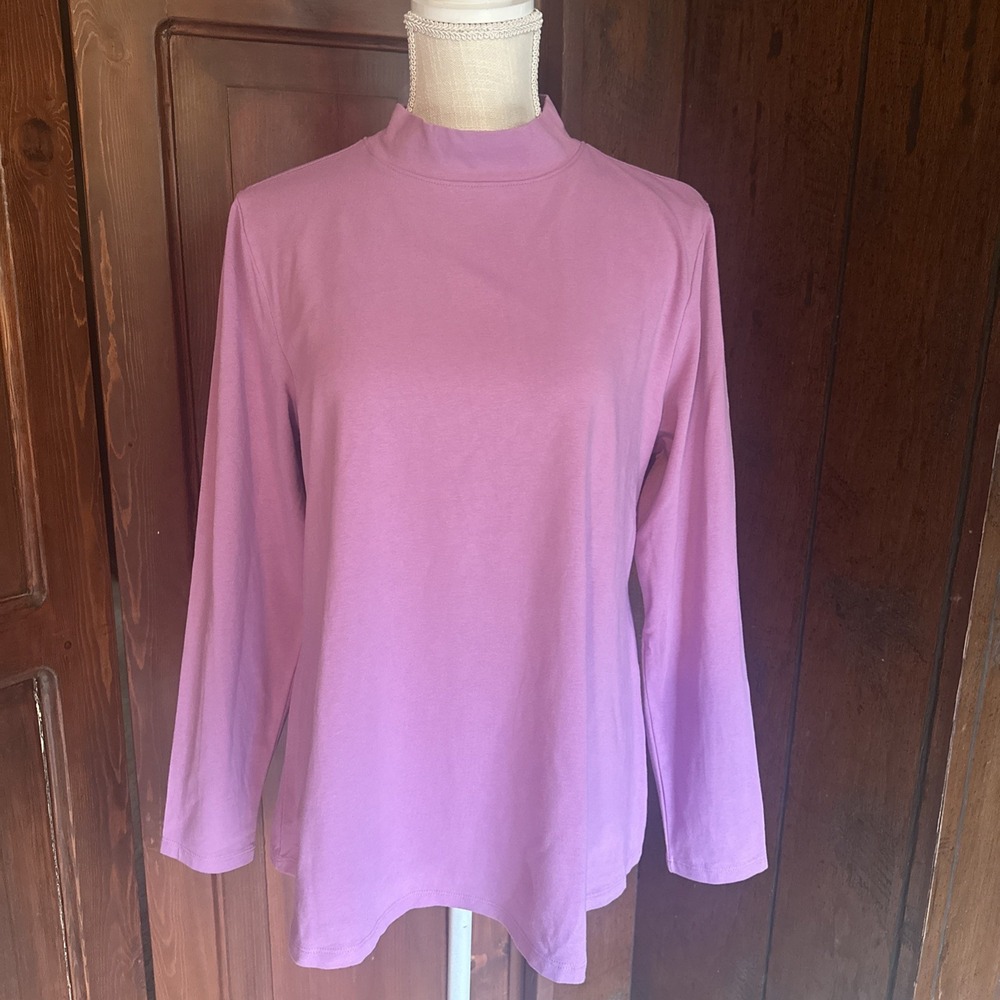 Women's d&Co Essentials Purple Mock Turtleneck Tunic Long Sleeve Sz Medium